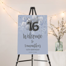 Silver Sweet 16 ballonnen Dusty Blue Welcome Sign