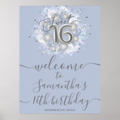 Silver Sweet 16 ballonnen Dusty Blue Welcome Sign Poster (Voorkant)