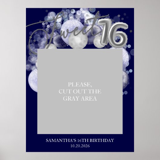 Silver Sweet 16 ballonnen Foto Prop Royal Blue Poster (Voorkant)