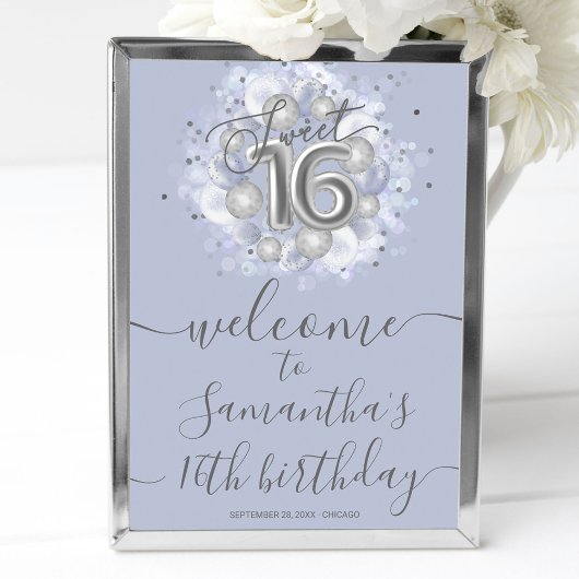 Silver Sweet 16 Ballons Dusty Affiche de bienvenue