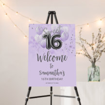Silver Sweet 16 Balloons Lavender Welcome Sign