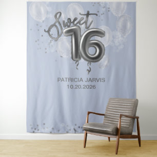 Silver Sweet 16 Bday-ballonnen Dusty Blue-backdrop Wandkleed