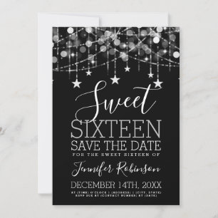 Silver Sweet 16 Sparkly String Lights sparen Datum Save The Date