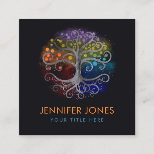 Silver Swirl-boom Vierkante Visitekaartje (Voorkant)