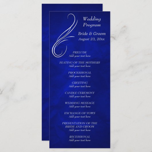 Silver Swirl Bright Blue Wedding Programma (Voorkant / Achterkant)