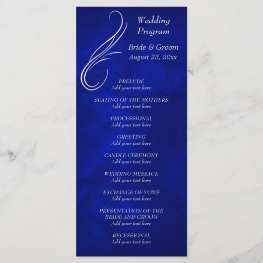 Silver Swirl Bright Blue Wedding Programma (Voorkant)