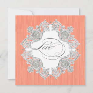 Silver Swirl Moire - Coral Peach Formal Wedding Kaart