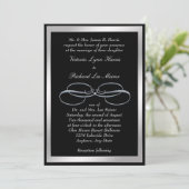 Silver Swirl sur Black Elegant Wedding Invitation (Debout devant)