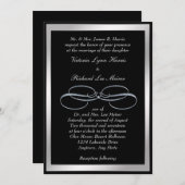 Silver Swirl sur Black Elegant Wedding Invitation (Devant / Derrière)