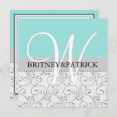 Silver Swirls Blue Wedding Invitations Kaart (Voorkant / Achterkant)