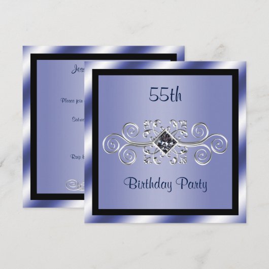 Silver Swirls & Diamond 55th Birthday Party Kaart (Voorkant / Achterkant)