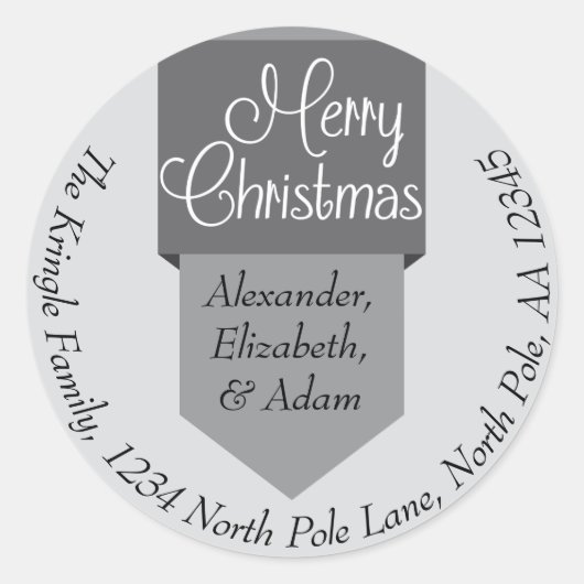 Silver Tab Merry kerstnaam & Address Sticker (Voorkant)