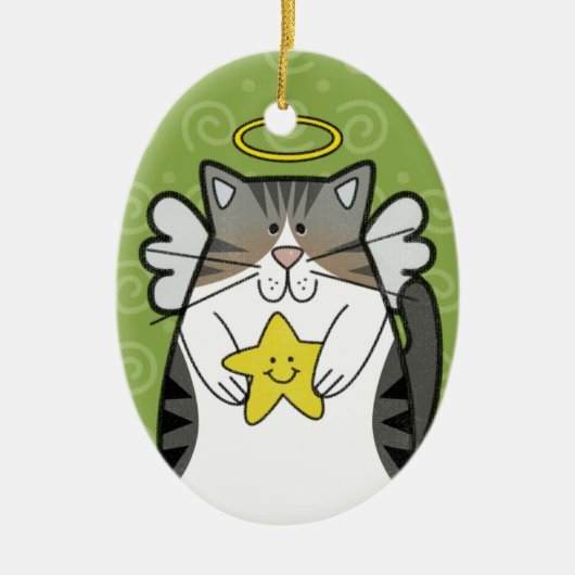 Silver Tabby Angel Cat met Star Ornament (Voorkant)
