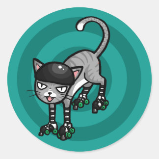 Silver Tabby op RollerSkates Ronde Sticker