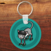 Silver Tabby op RollerSkates Sleutelhanger (Voorkant)