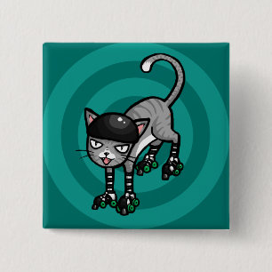 Silver Tabby op RollerSkates Vierkante Button 5,1 Cm