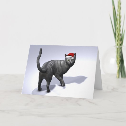Silver Tabby Santa Claus Pet Feestdagen Kaart (Voorkant)