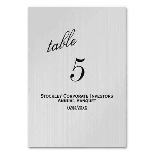 Silver Table Number Kaart (Voorkant)