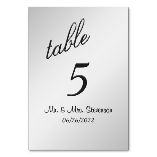 Silver Table Number Kaart (Voorkant)