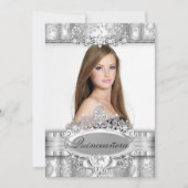 Silver Tiara & Floral Photo Quinceanera Invitation (Devant)