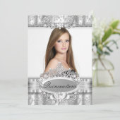 Silver Tiara & Floral Photo Quinceanera Invitation (Debout devant)