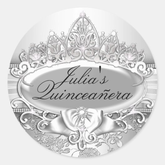 Silver Tiara & Floral Quinceanera Sticker (Voorkant)