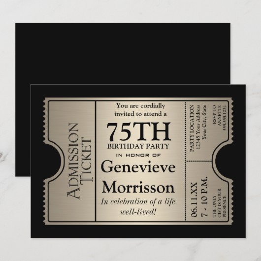 Silver Ticket Style 75e anniversaire Invitation de (Devant / Derrière)