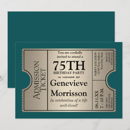 Silver Ticket Style 75e anniversaire Invitation de (Devant / Derrière)