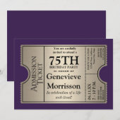 Silver Ticket Style 75th Birthday Party nodigt uit Kaart (Voorkant / Achterkant)