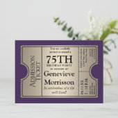 Silver Ticket Style 75th Birthday Party nodigt uit Kaart (Staand voorkant)