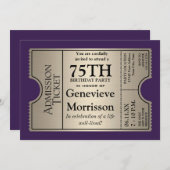 Silver Ticket Style 75th Birthday Party nodigt uit Kaart (Voorkant / Achterkant)