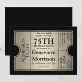 Silver Ticket Style 75th Birthday Party nodigt uit Kaart (Voorkant / Achterkant)