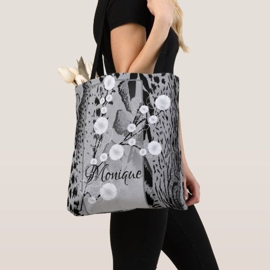 Silver Tiger Print Floral gepersonaliseerd Draagtas (Dichtbij)