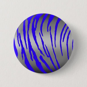 Silver Tiger Stripes Blue Ronde Button 5,7 Cm