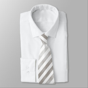 Silver Tone en White Striped Pattern Stropdas