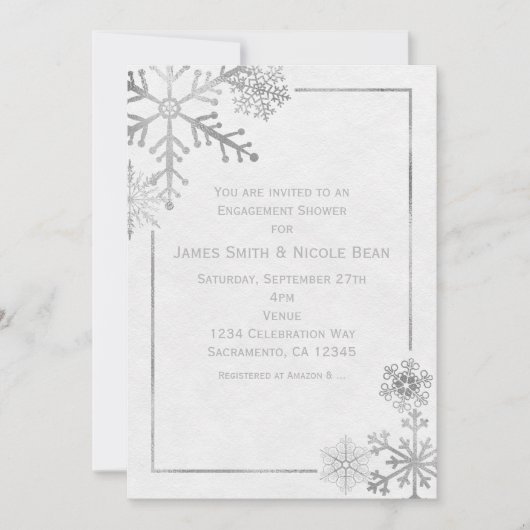 Silver Tone Snowflakes Invitation hiver de vacance (Devant)