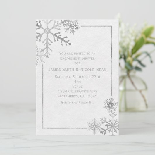 Silver Tone Snowflakes Invitation hiver de vacance (Debout devant)