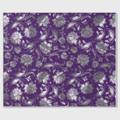 Silver Tones Floral Pattern Paarse Achtergrond Cadeaupapier (Vlak)
