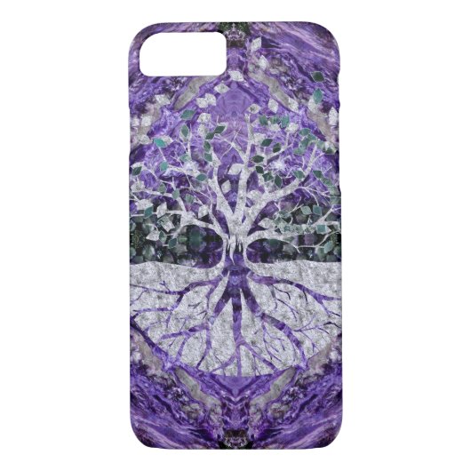 Silver Tree of Life Yggdrasil op Amethyst Geode Case-Mate iPhone Case (Achterkant)
