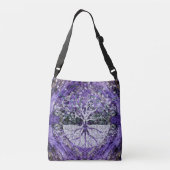 Silver Tree of Life Yggdrasil op Amethyst Geode Crossbody Tas (Achterkant)