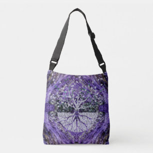 Silver Tree of Life Yggdrasil op Amethyst Geode Crossbody Tas