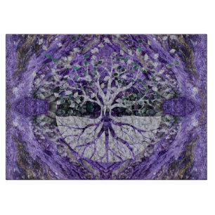 Silver Tree of Life Yggdrasil op Amethyst Geode Snijplank