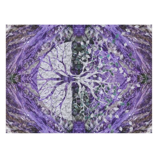 Silver Tree of Life Yggdrasil op Amethyst Geode Tafelkleed (Voorkant (Horizontaal))