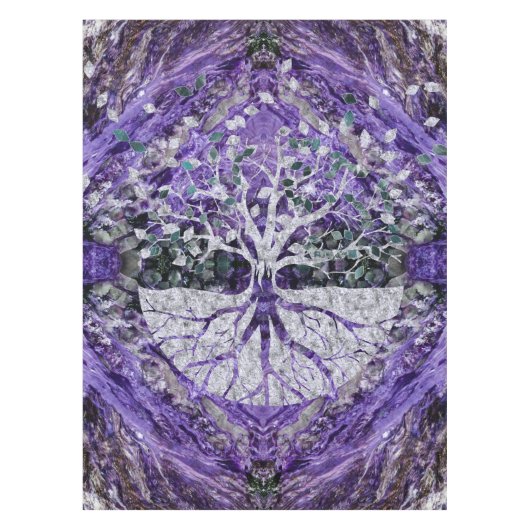 Silver Tree of Life Yggdrasil op Amethyst Geode Tafelkleed (Voorkant)