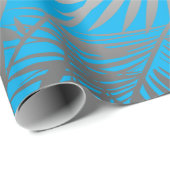 Silver tropisch bladpatroon op blauw oerwoud cadeaupapier (Rol Hoek)