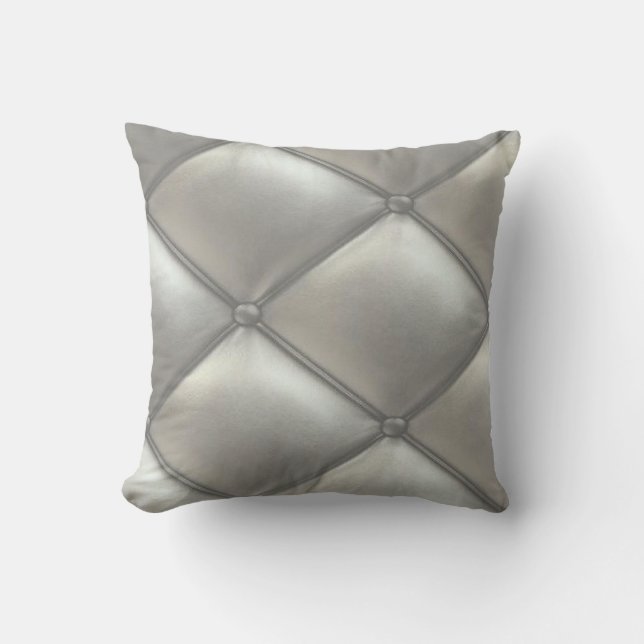 Silver Tufted Leather Kijk Pillow Kussen (Voorkant)