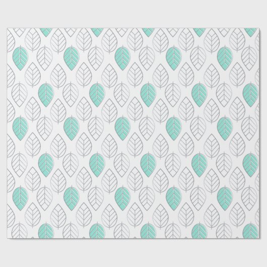 Silver & Turquoise Chic & Modern Leaf Design Cadeaupapier (Vlak)