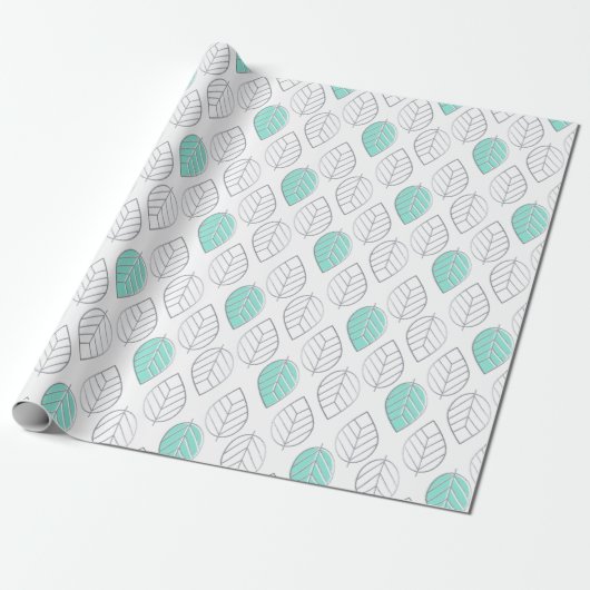 Silver & Turquoise Chic & Modern Leaf Design Cadeaupapier (Uitgerold)