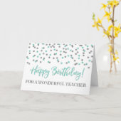 Silver Turquoise Confetti Teacher Birthday Kaart (Gele Bloem)