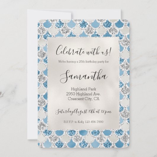 Silver Turquoise Pearl Glitter Mermaid Kaart (Voorkant)